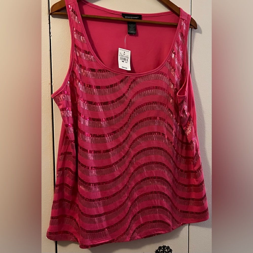 🆕 ASHLEY STEWART PINK SEQUENCE TANK (SLEEVELESS)